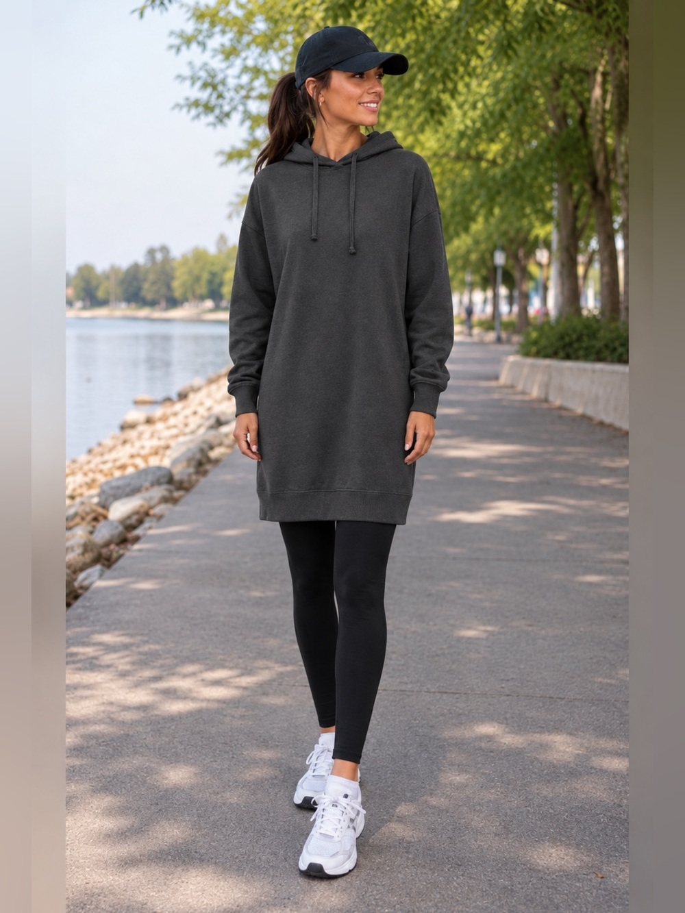 Old Navy Gray Tunic Hoodie Sweatshirt Dress M Long Athleisure Streetwear Cozy